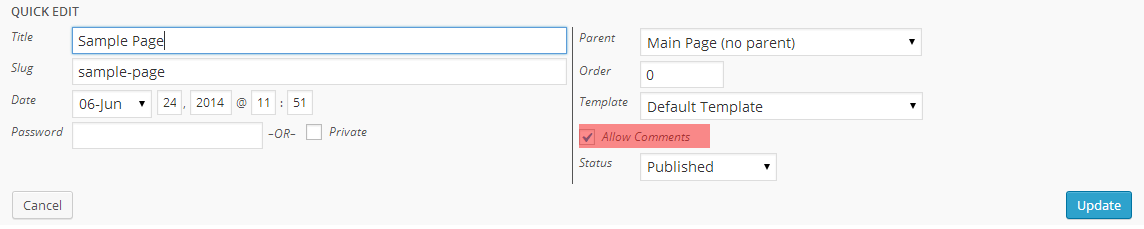 Fig. 1. Disable comments via "quick edit.