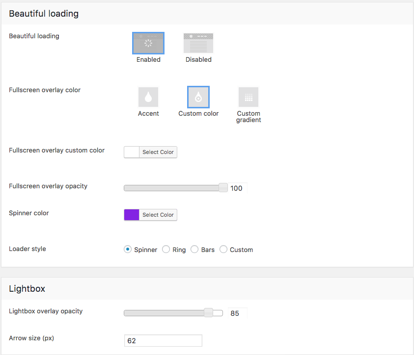 Fig. 3. Beautiful loading and lightbox settings.