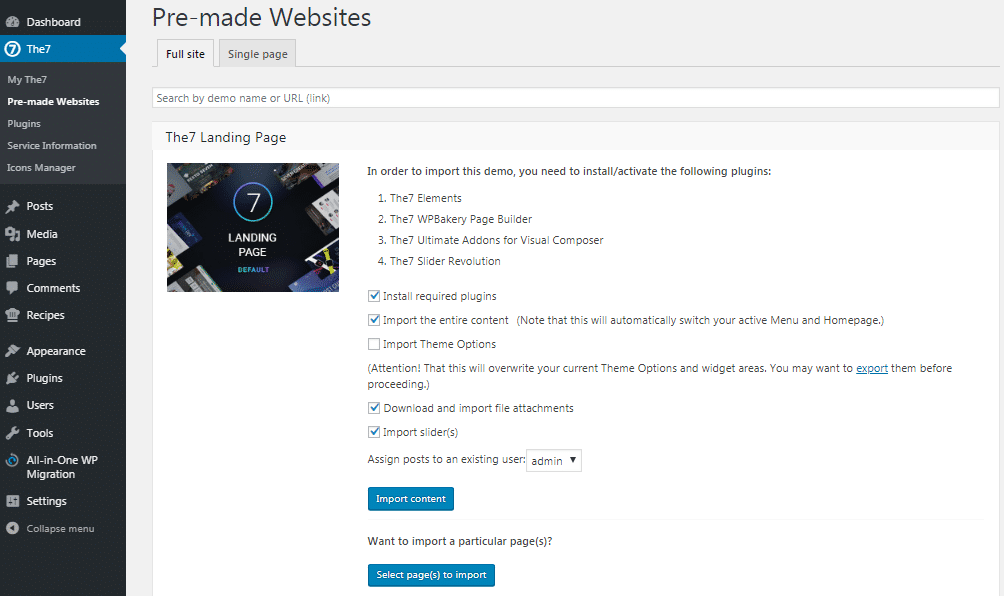 Fig.5. Website import options.