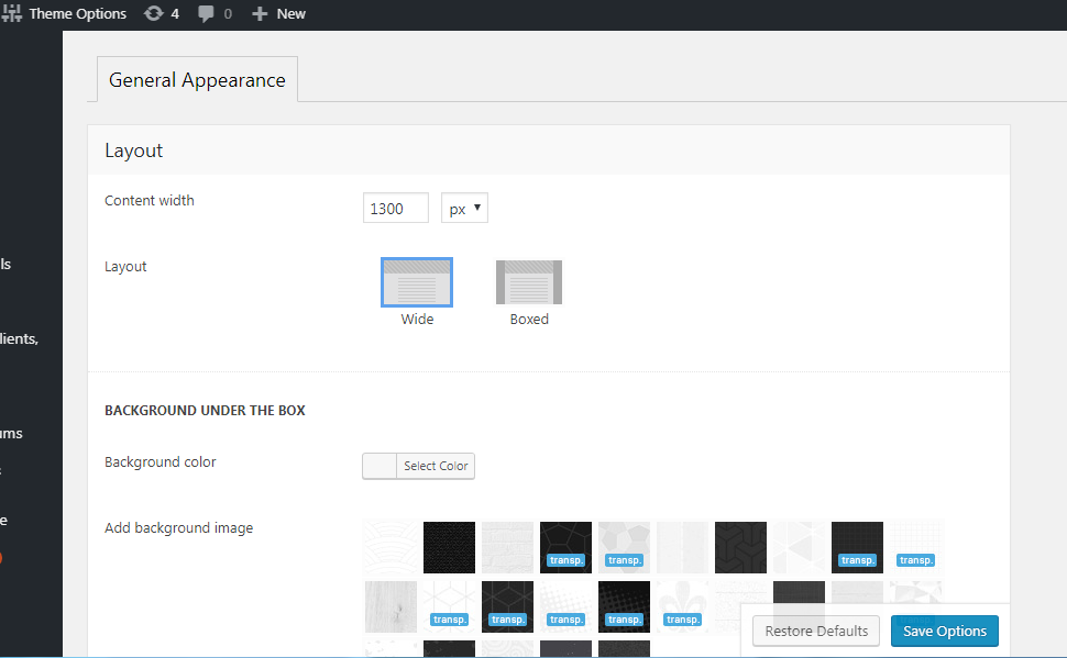 Fig. 3.1. Back-end theme options mode.