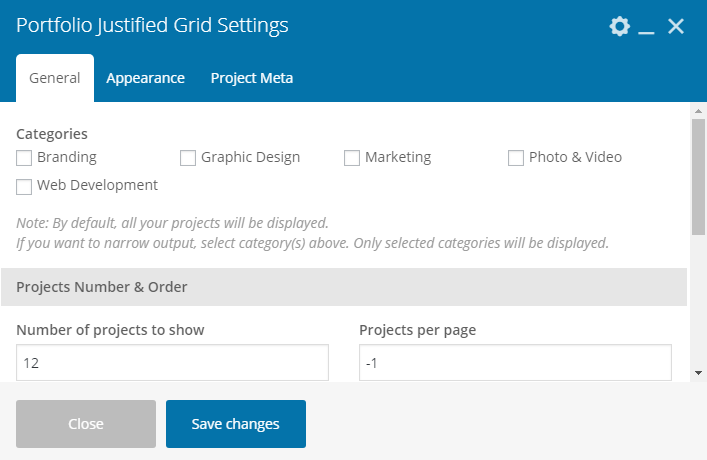 Afb.3.2. Algemene Portfolio Grid-instellingen.