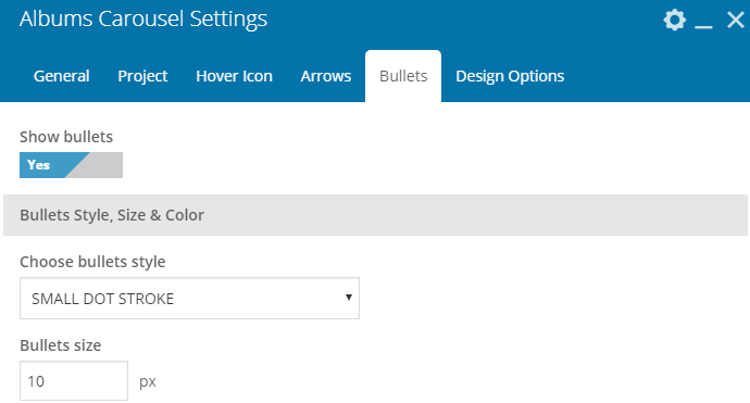 Fig. 4.2. Bullets settings.