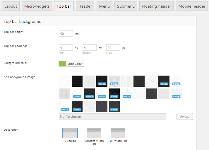 Fig. 4. Topbar settings.