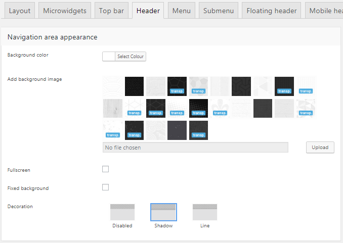 Fig. 5. Header settings