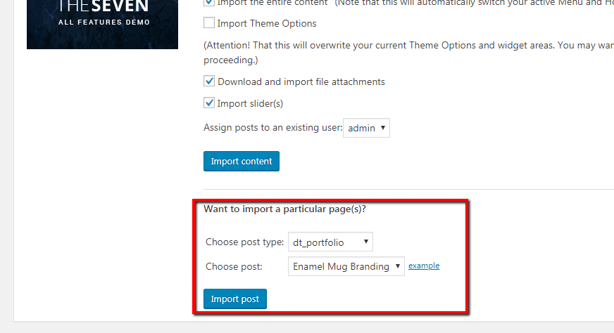 Fig. 5. Import The7 post type.
