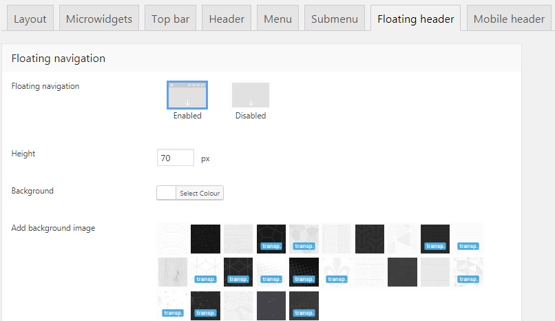 Fig. 8. Floating header settings.