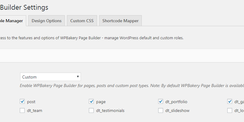 Wpb Fig. 1. Enable Wpbakery Page Builder For A Post Type.
