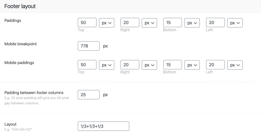 Fig. 1.2. Footer layout settings.