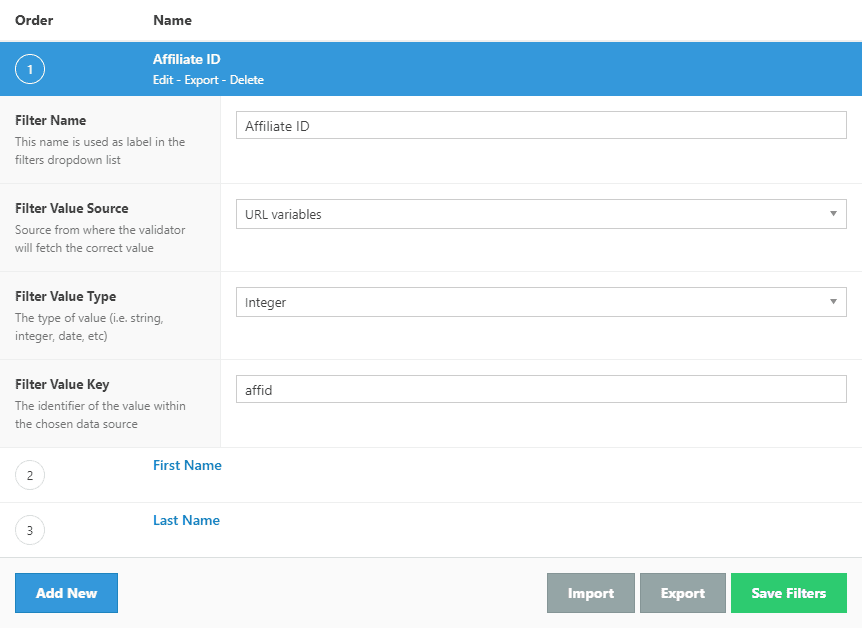 custom filters manager